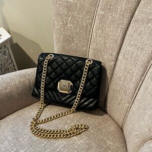 Aldo Menifee Black Quilted Crossbody HandBag with Double Gold Chain Strap